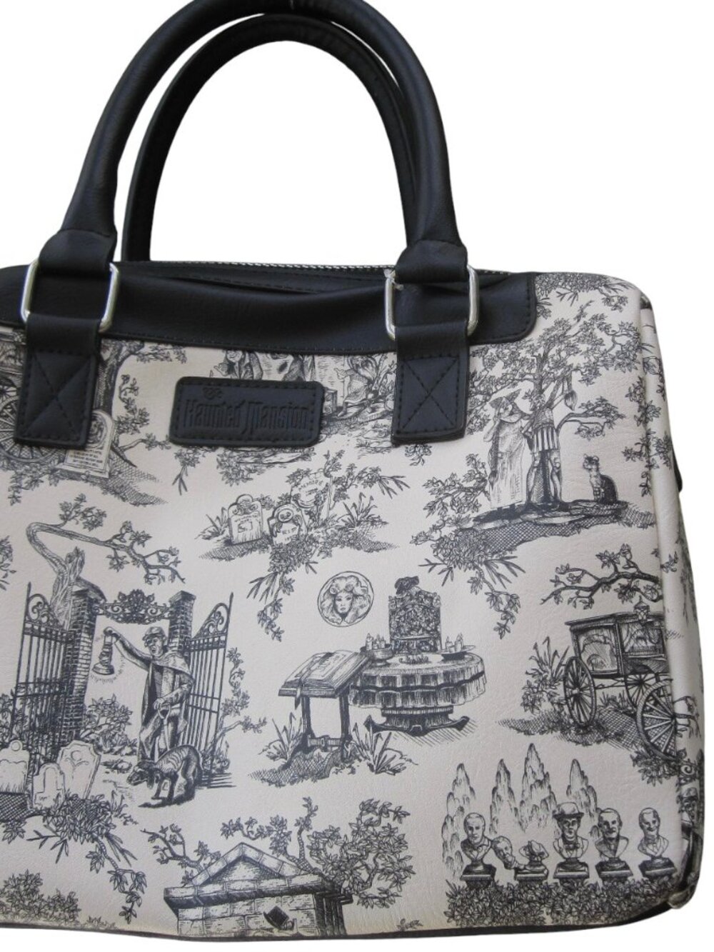 Disney Haunted Mansion Satchel Top Handle Bag Black White Toile Spooky HALLOWEEN
